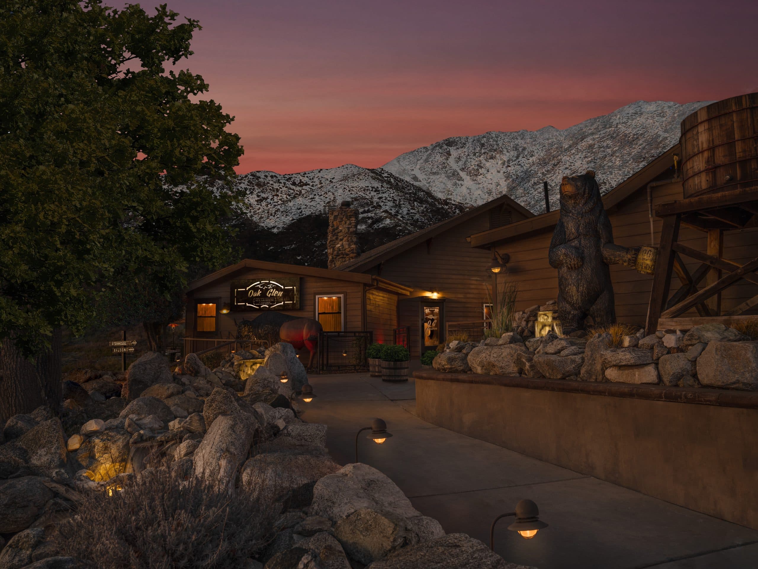 Interior dining room at Oak Glen Steak House with warm mountain ambiance